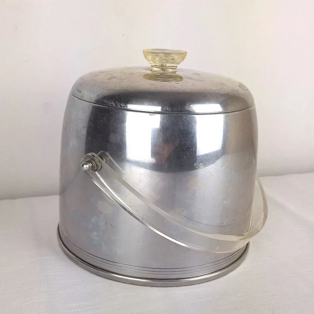 Vintage Kromex Ice Bucket Atomic Age Retro Aluminum 1950-60sClear Lucite Handle